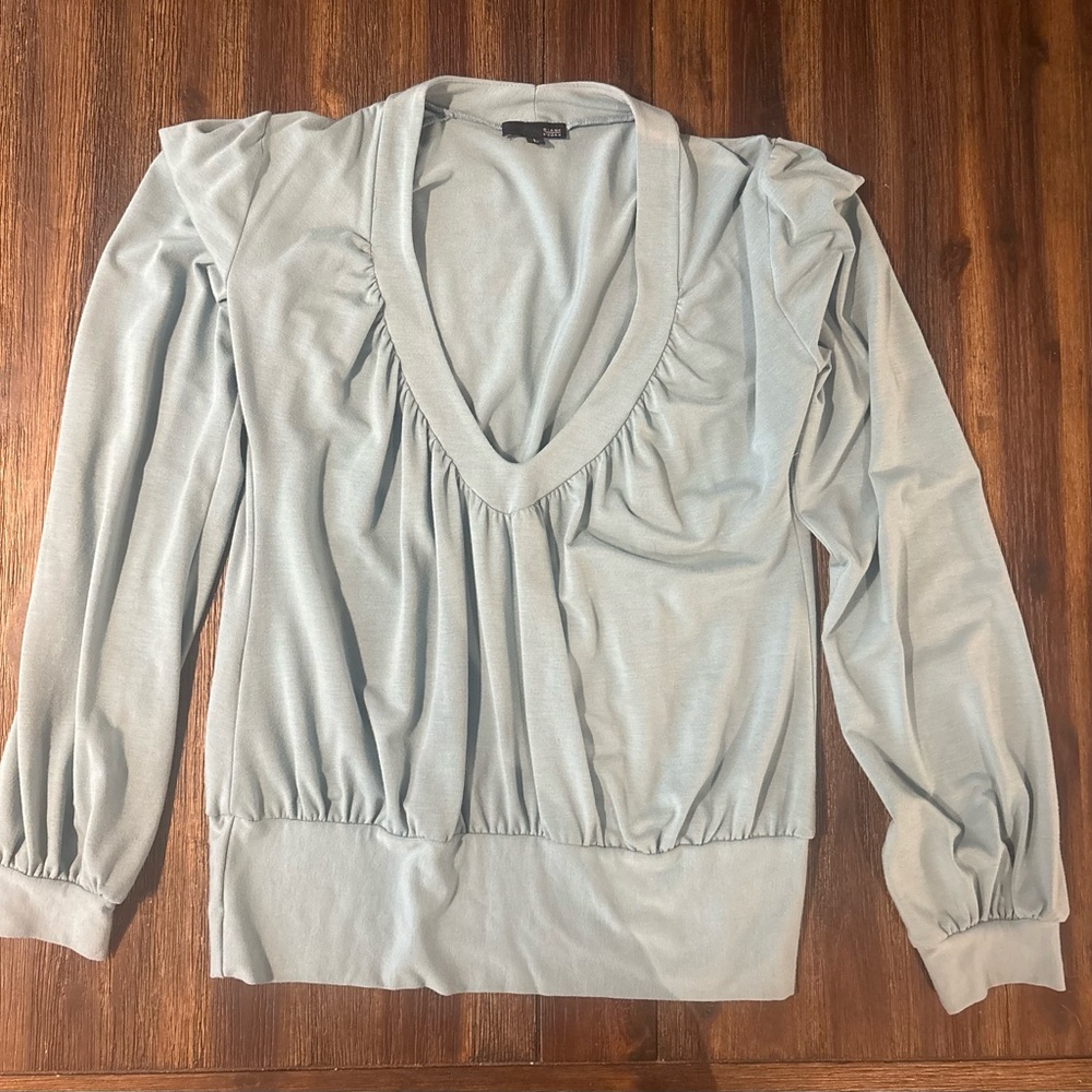 Diane Medak Womens Long Sleeve Light Blue Top Large L